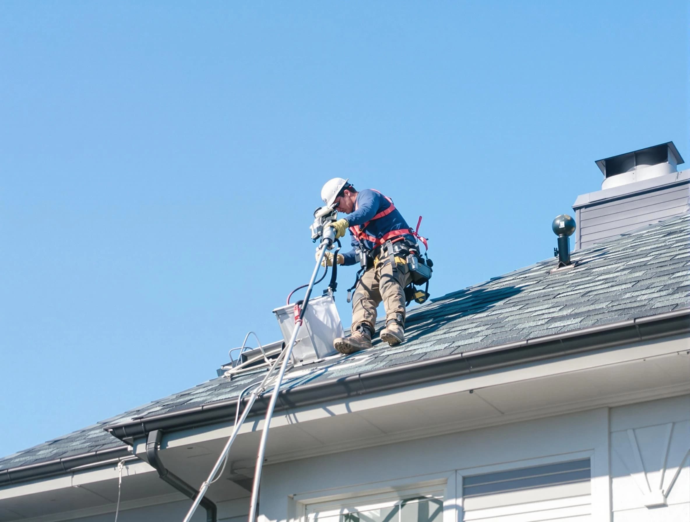 Mount Pleasant Dryer Vent Cleaning certified technician cleaning a roof-mounted dryer vent system in Mount Pleasant