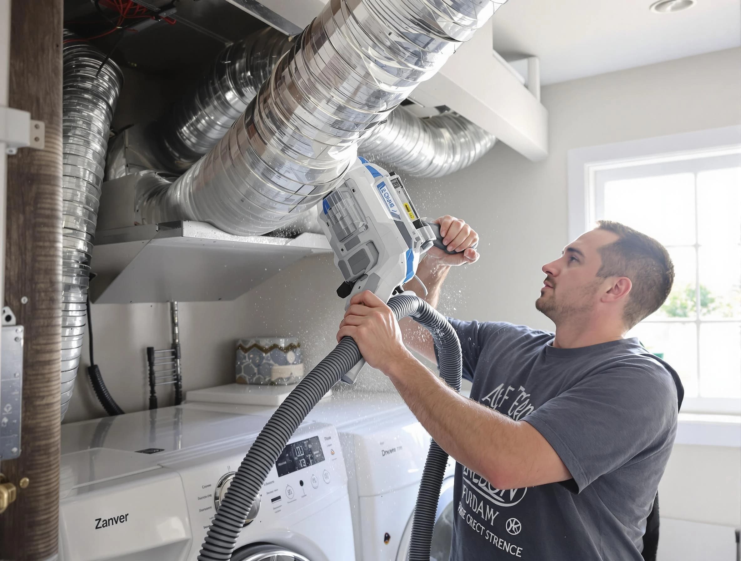 Mount Pleasant Dryer Vent Cleaning specialist cleaning deep within a dryer vent duct system in Mount Pleasant